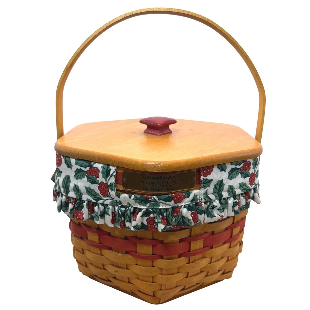 Longaberger 1997 Christmas Snowflake Hexagon Basket Signed Complete Lid Liner
